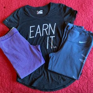 Women’s small 3 piece athletic bundle, includes Nike and Under Armour